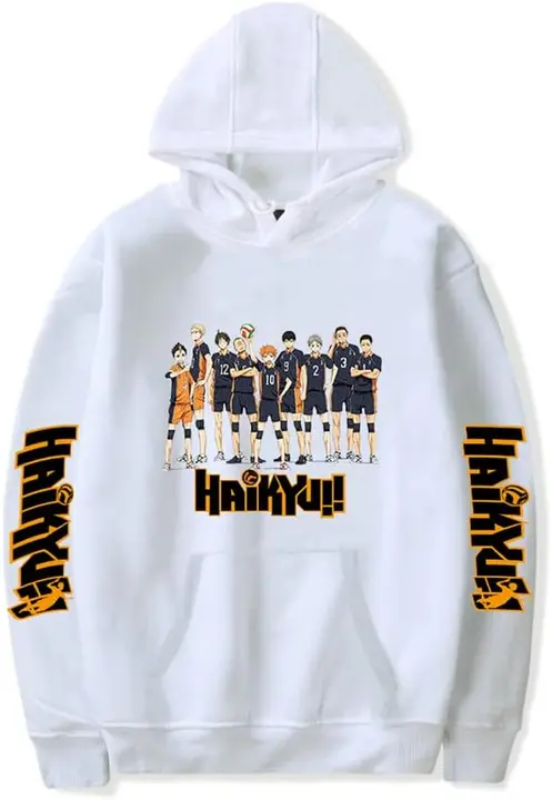 Sudadera con capucha Haikyuu equipo completo Karasuno, blanco