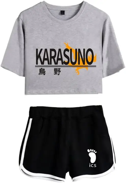 Conjunto camiseta + shorts Haikyuu logo "KARASUNO", gris