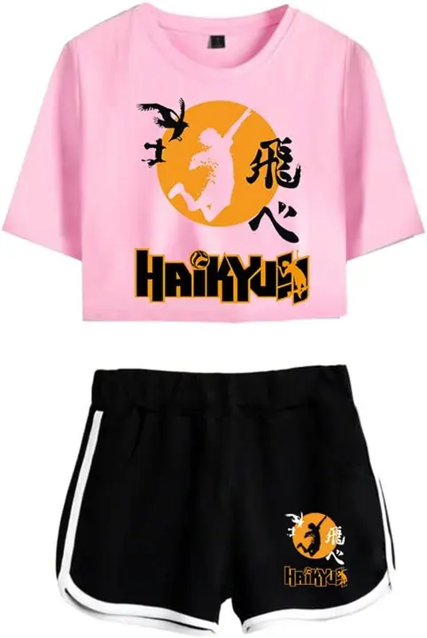 Conjunto camiseta + shorts Haikyuu logo Karasuno (silueta de remate), rosa
