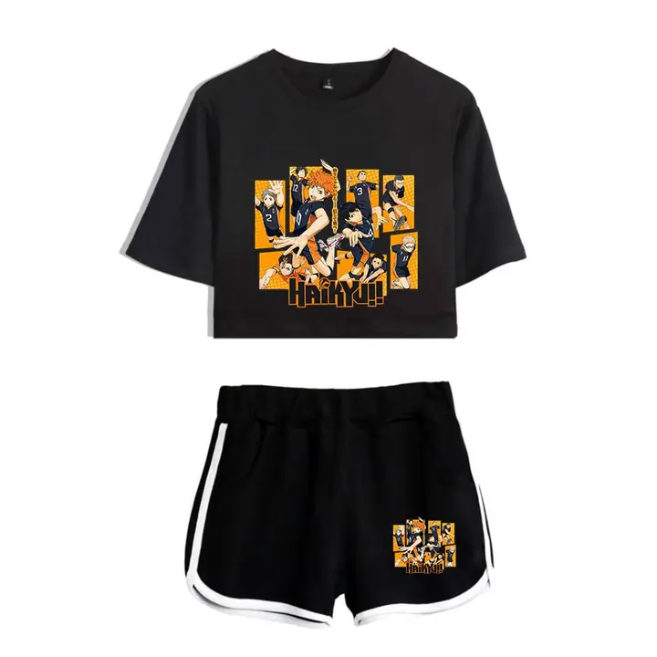 Huacaiyu — Cosplay de Hinata Shoyo Camiseta Pantalones Cortos del Verano Chándal De 2 Unidades Traje