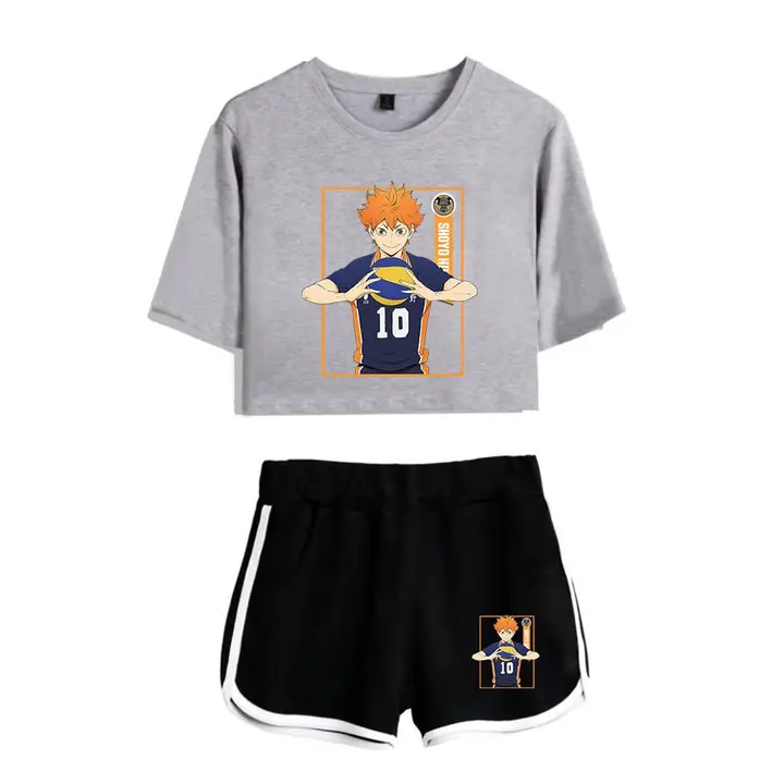 Huacaiyu — Cosplay de Hinata Shoyo Camiseta Pantalones Cortos del Verano Chándal De 2 Unidades Traje