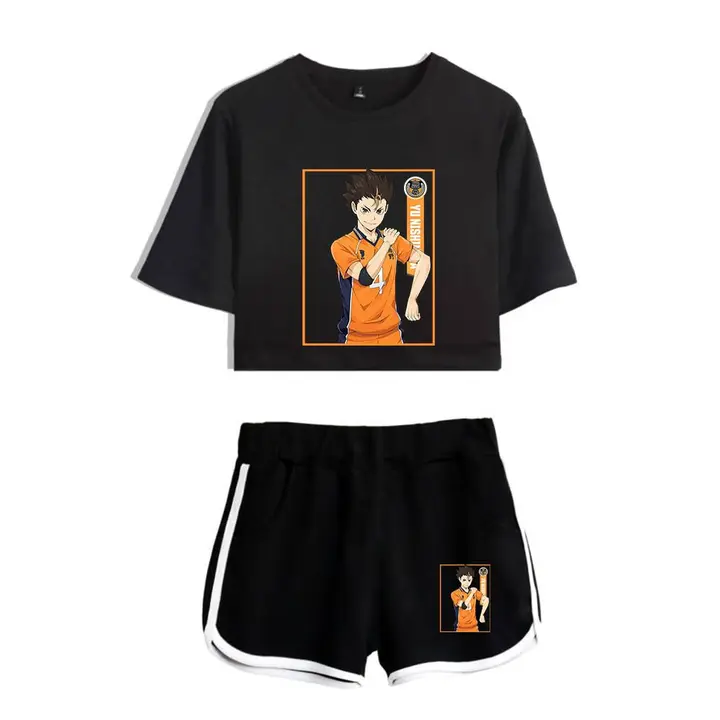 Huacaiyu — Cosplay de Hinata Shoyo Camiseta Pantalones Cortos del Verano Chándal De 2 Unidades Traje