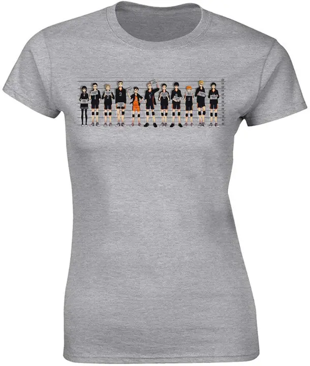Mugshot of Haikyuu Team Members - Camiseta para mujer, color gris, gris, XXL