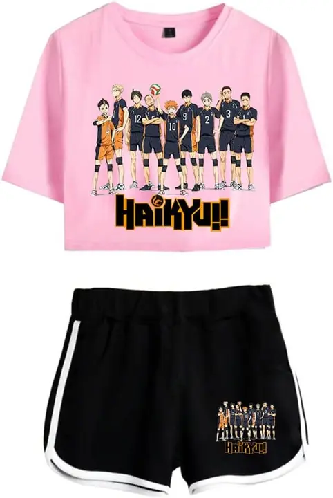 Conjunto camiseta + shorts Haikyuu equipo completo Karasuno, rosa