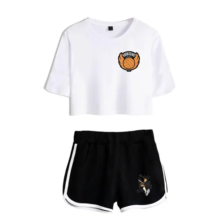 Huacaiyu — Cosplay de Hinata Shoyo Camiseta Pantalones Cortos del Verano Chándal De 2 Unidades Traje