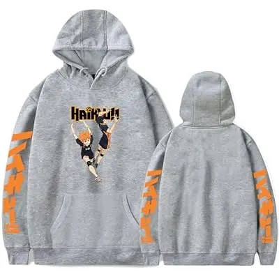 Sudadera con Capucha Haikyuu Hinata Shoyo Rematando (gris)