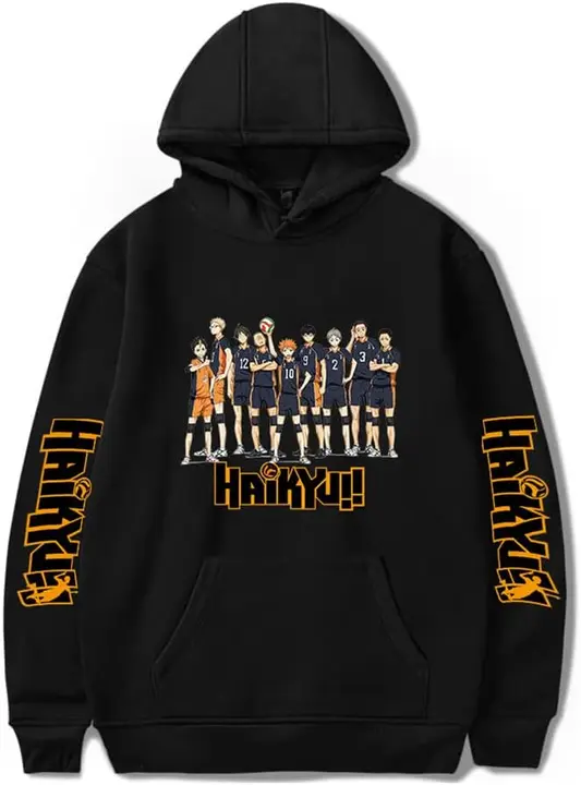 Sudadera con capucha Haikyuu equipo completo Karasuno, negro