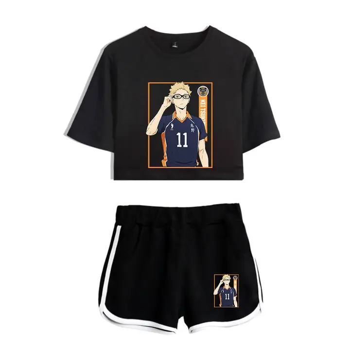 Huacaiyu — Cosplay de Hinata Shoyo Camiseta Pantalones Cortos del Verano Chándal De 2 Unidades Traje