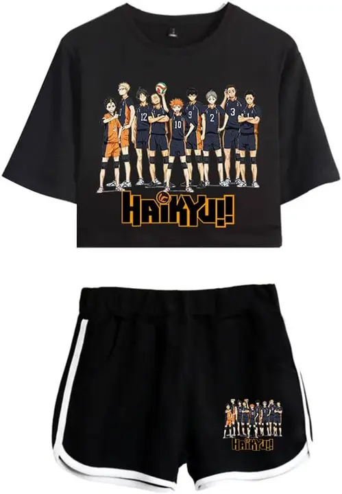 Conjunto camiseta + shorts Haikyuu equipo completo Karasuno, negro
