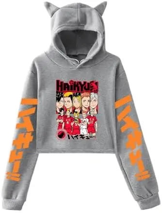 Sudadera Cropped Haikyuu Karasuno Equipo Completo (Gris) — LKY STAR