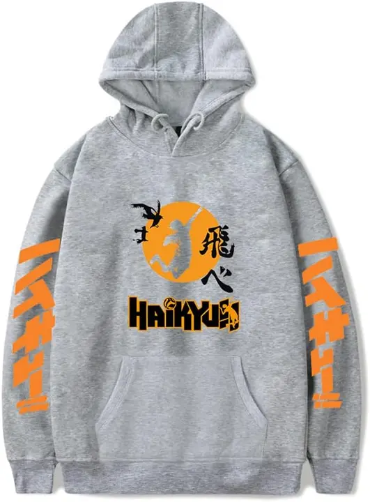 Sudadera con capucha Haikyuu logo Karasuno (silueta de remate), gris