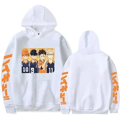Sudadera con Capucha Haikyuu Panel 4 Personajes (blanco)
