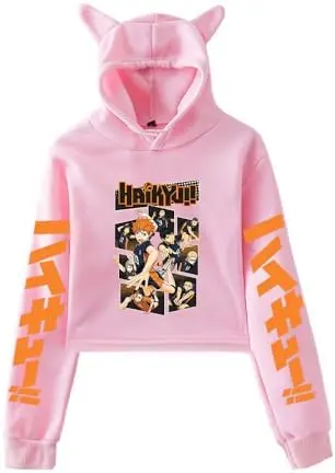 Sudadera Cropped Haikyuu Hinata y Equipo Karasuno (Rosa) — LKY STAR