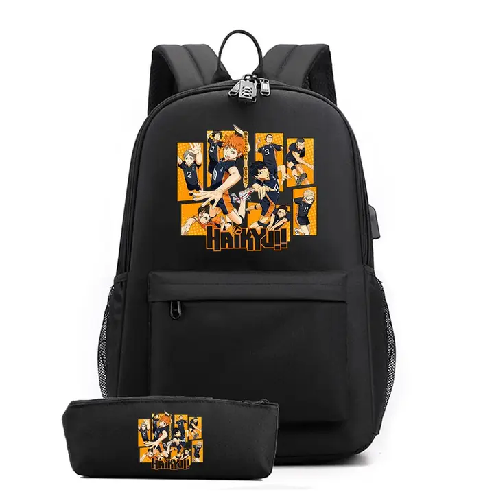 Anime Haikyuu Mochila Escolar Estuche para lápices 2 Sets,Karasuno Cosplay Hinata Shoyo Gr