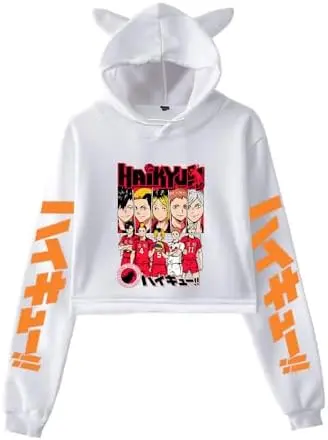 Sudadera Cropped Haikyuu Karasuno Equipo Completo (Blanco Roto) — LKY STAR