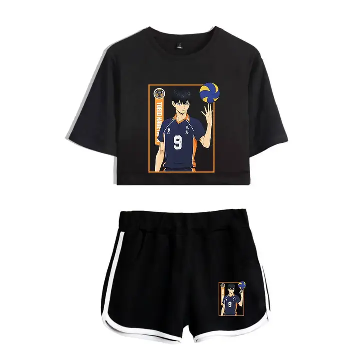 Huacaiyu — Cosplay de Hinata Shoyo Camiseta Pantalones Cortos del Verano Chándal De 2 Unidades Traje