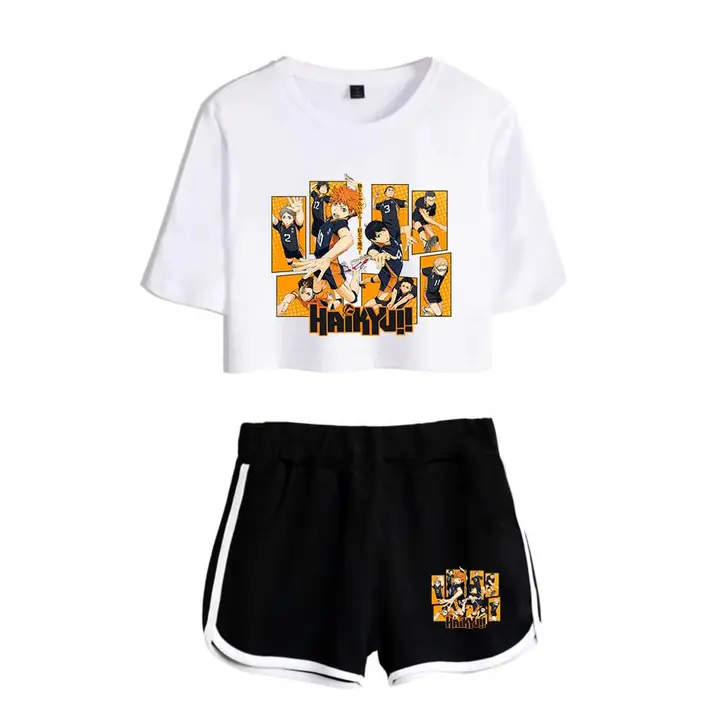 Huacaiyu — Cosplay de Hinata Shoyo Camiseta Pantalones Cortos del Verano Chándal De 2 Unidades Traje