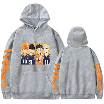 Sudadera con Capucha Haikyuu Panel 4 Personajes (gris)