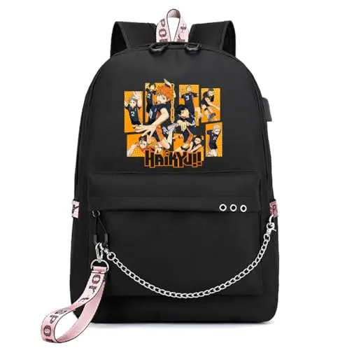 Mochila Haikyuu Karasuno Collage Equipo con Cadena y Correa Rosa