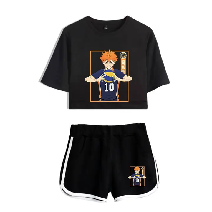 Huacaiyu — Cosplay de Hinata Shoyo Camiseta Pantalones Cortos del Verano Chándal De 2 Unidades Traje