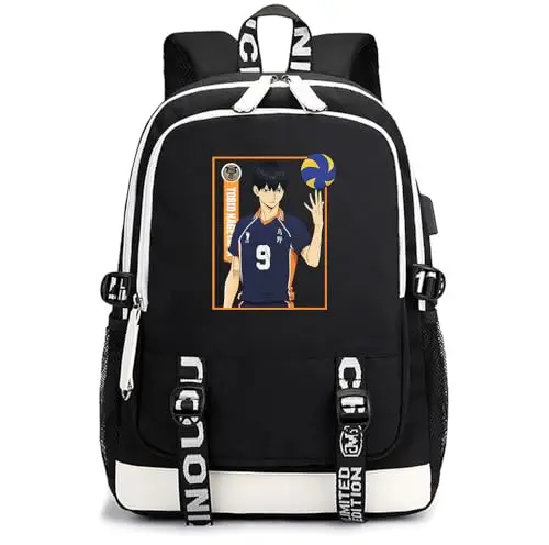 Mochila Escolar Haikyuu Karasuno Negra Estampado Kageyama Tobio