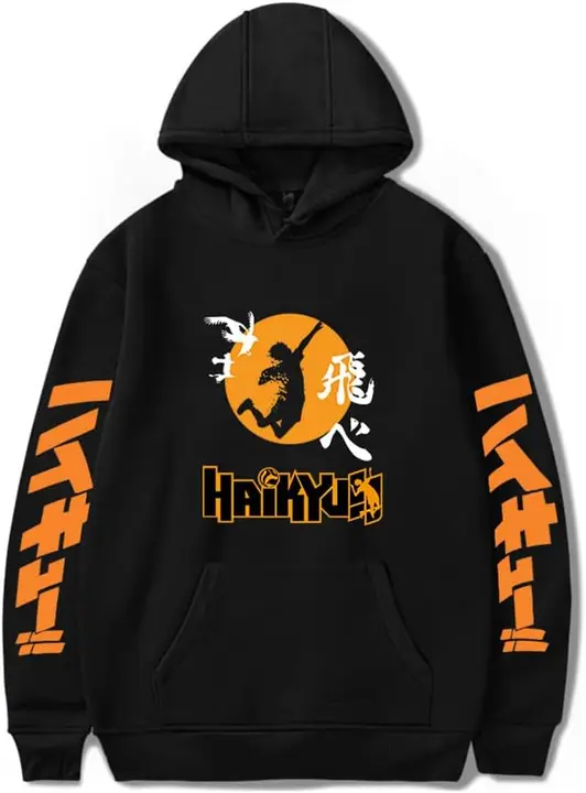 Sudadera con capucha Haikyuu logo Karasuno (silueta de remate), negro