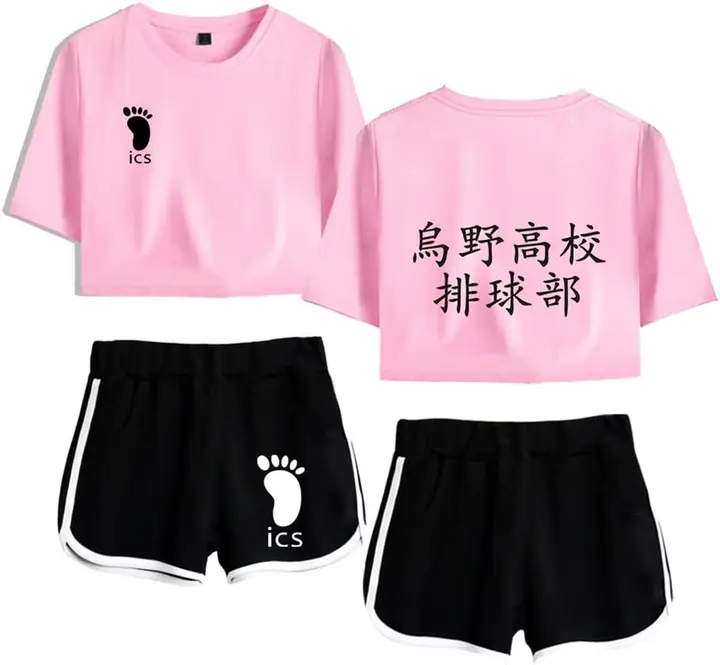 Conjunto camiseta + shorts Haikyuu "Karasuno Koukou Volleyball Club", rosa
