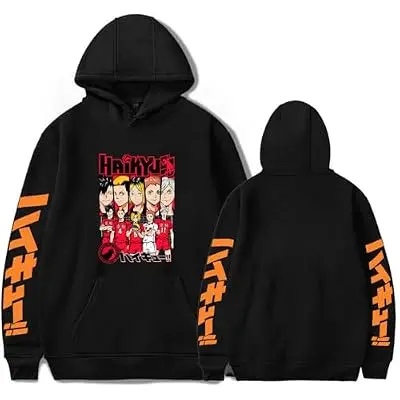 Sudadera con Capucha Haikyuu Chibi Equipo (negro)