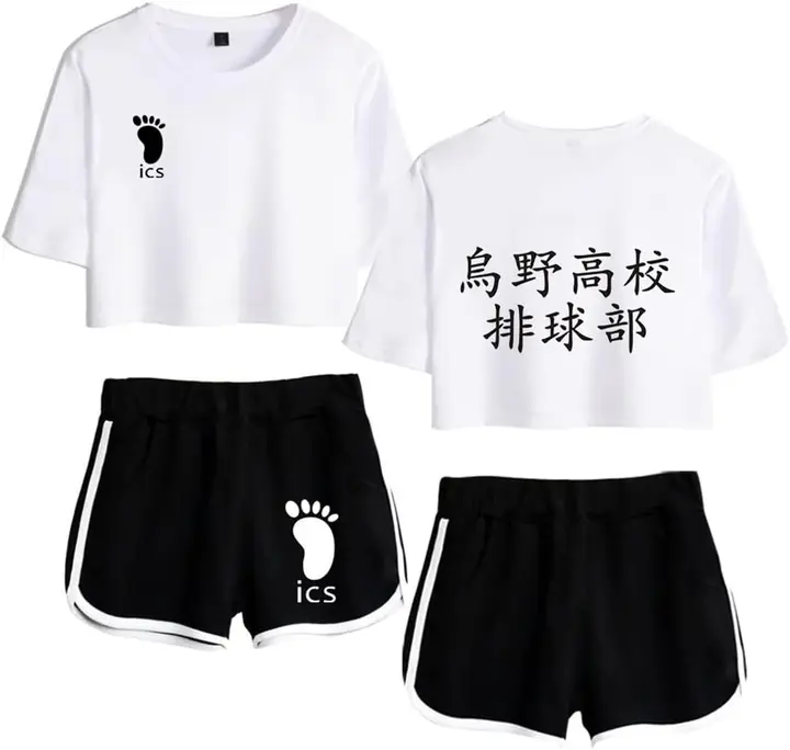 Conjunto camiseta + shorts Haikyuu "Karasuno Koukou Volleyball Club", blanco