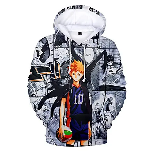 Sudadera con Capucha Haikyuu Hinata Shoyo #10 Estilo Manga Blanco/Negro