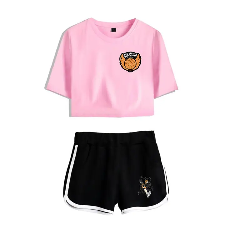Huacaiyu — Cosplay de Hinata Shoyo Camiseta Pantalones Cortos del Verano Chándal De 2 Unidades Traje