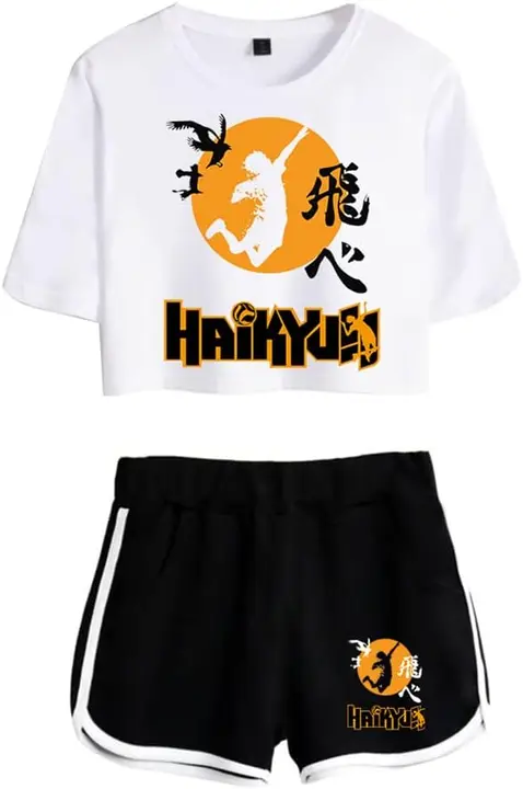 Conjunto camiseta + shorts Haikyuu logo Karasuno (silueta de remate), blanco