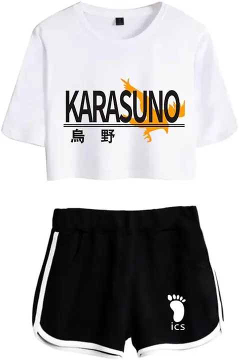 Conjunto camiseta + shorts Haikyuu logo "KARASUNO", blanco