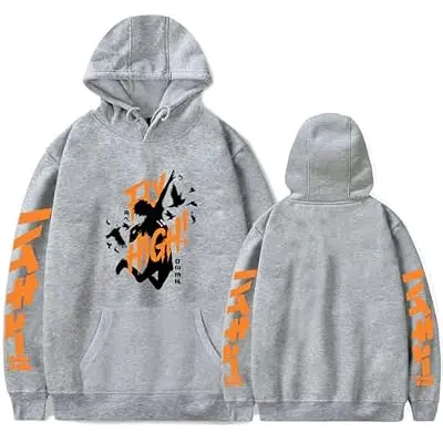 Sudadera con Capucha Haikyuu Fly High Hinata Shoyo (gris)