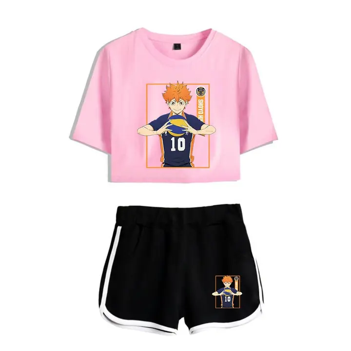Huacaiyu — Cosplay de Hinata Shoyo Camiseta Pantalones Cortos del Verano Chándal De 2 Unidades Traje