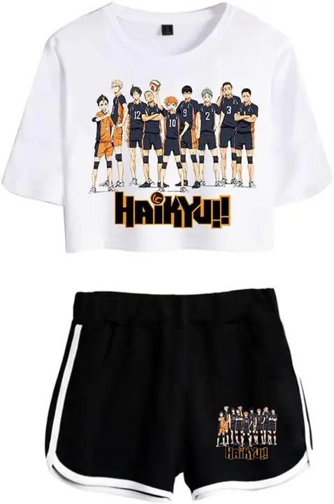 Conjunto camiseta + shorts Haikyuu equipo completo Karasuno, blanco