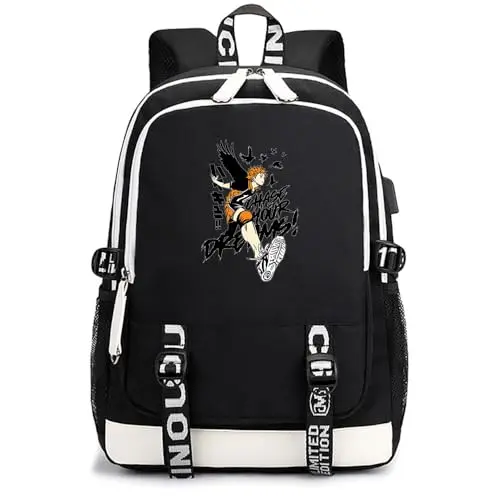Mochila Escolar Haikyuu Karasuno Negra Hinata Shoyo "Chase Your Dreams"
