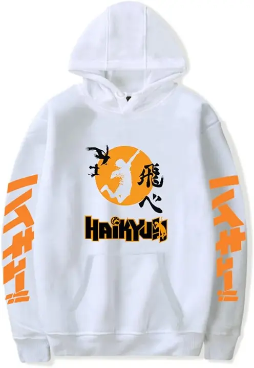 Sudadera con capucha Haikyuu logo Karasuno (silueta de remate), blanco
