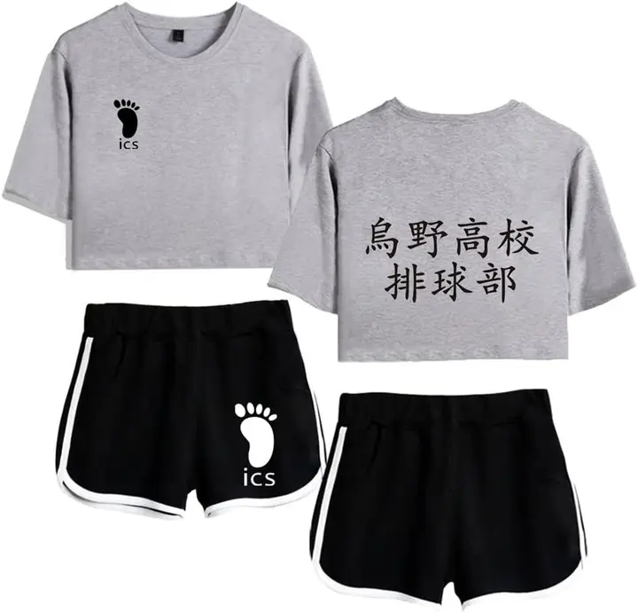 Conjunto camiseta + shorts Haikyuu "Karasuno Koukou Volleyball Club", gris