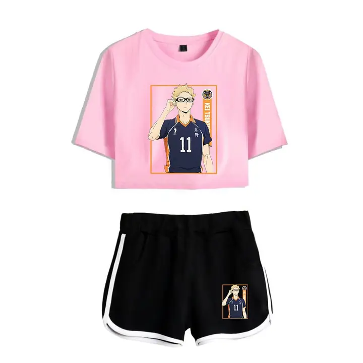 Huacaiyu — Cosplay de Hinata Shoyo Camiseta Pantalones Cortos del Verano Chándal De 2 Unidades Traje