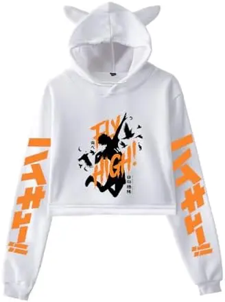 Sudadera Cropped Haikyuu Hinata Fly High (Blanco) — LKY STAR