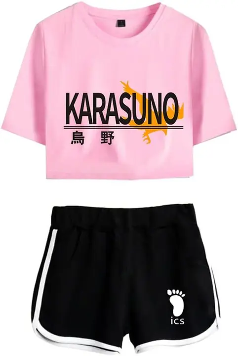 Conjunto camiseta + shorts Haikyuu logo "KARASUNO", rosa