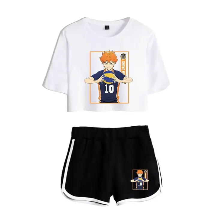Huacaiyu — Cosplay de Hinata Shoyo Camiseta Pantalones Cortos del Verano Chándal De 2 Unidades Traje