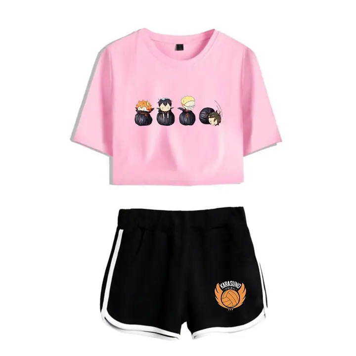 Huacaiyu — Cosplay de Hinata Shoyo Camiseta Pantalones Cortos del Verano Chándal De 2 Unidades Traje