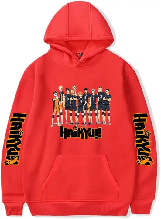 Sudadera con capucha Haikyuu equipo completo Karasuno, rojo