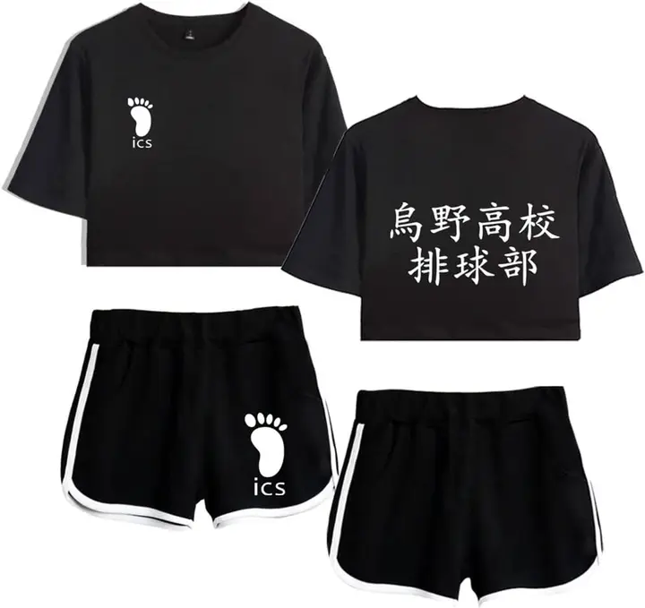Conjunto camiseta + shorts Haikyuu "Karasuno Koukou Volleyball Club", negro