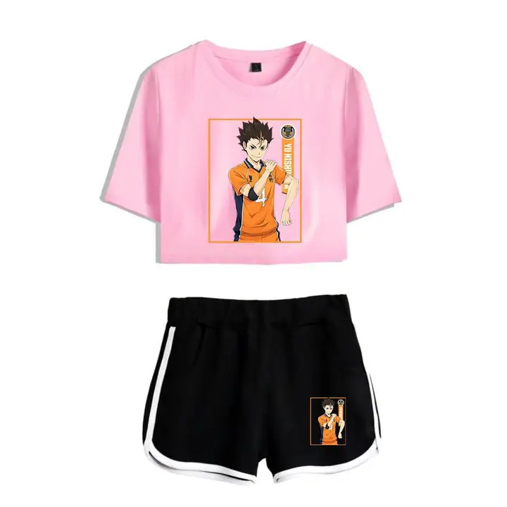 Huacaiyu — Cosplay de Hinata Shoyo Camiseta Pantalones Cortos del Verano Chándal De 2 Unidades Traje
