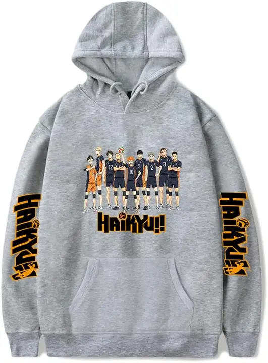Sudadera con capucha Haikyuu equipo completo Karasuno, gris