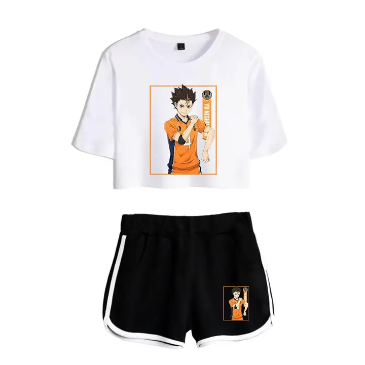 Huacaiyu — Cosplay de Hinata Shoyo Camiseta Pantalones Cortos del Verano Chándal De 2 Unidades Traje