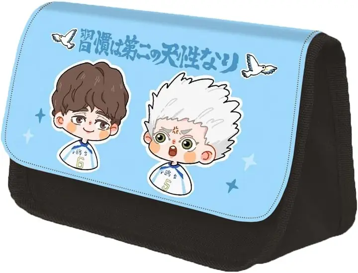 Estuche Escolar Haikyuu Dúo Nº6 y Nº5 Fondo Celeste